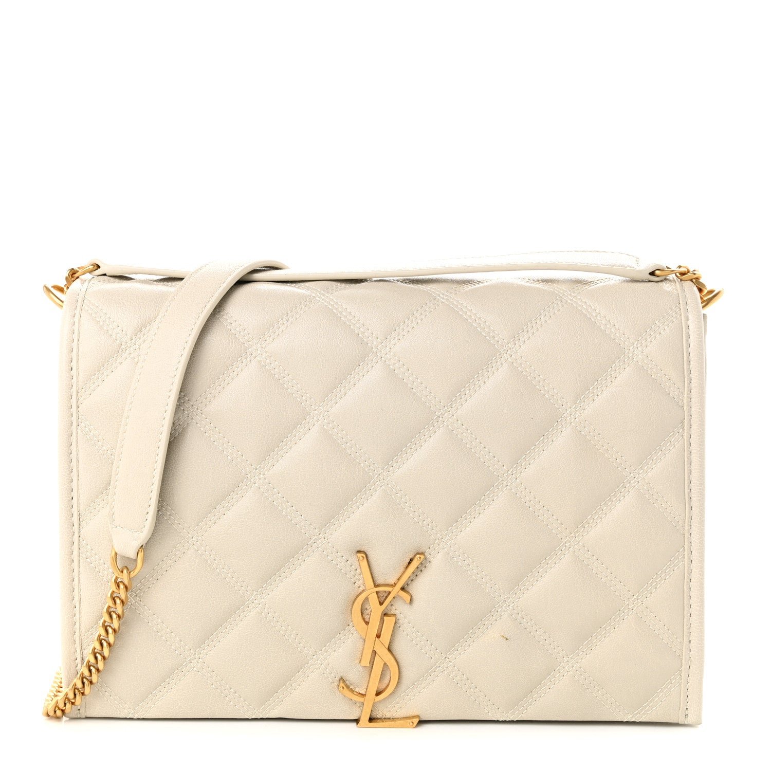 Saint Laurent Lambskin Quilted Mini Becky Chain Bag Crema Soft