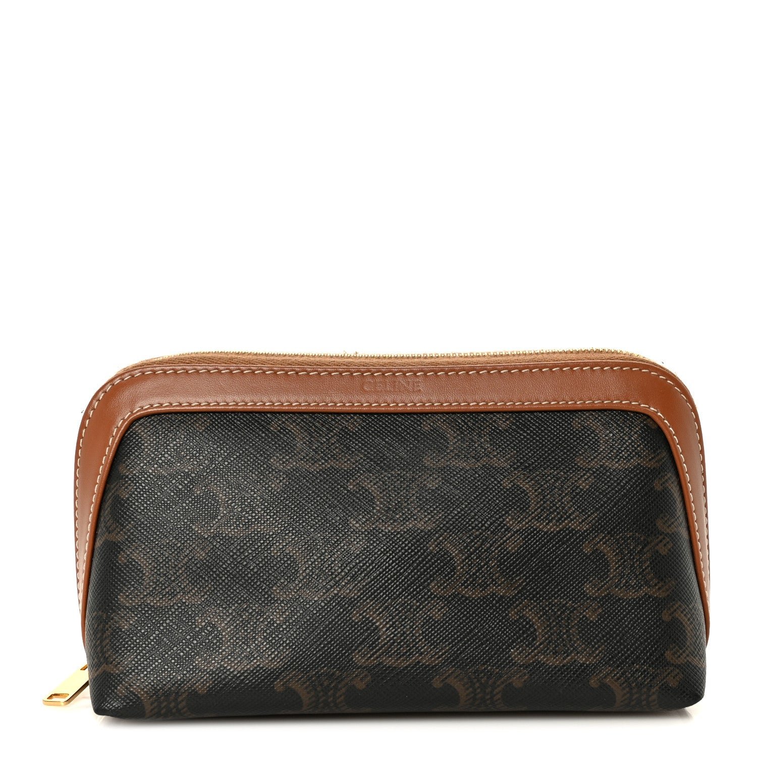 Celine Triomphe Canvas Calfskin Small Cosmetic Pouch Tan