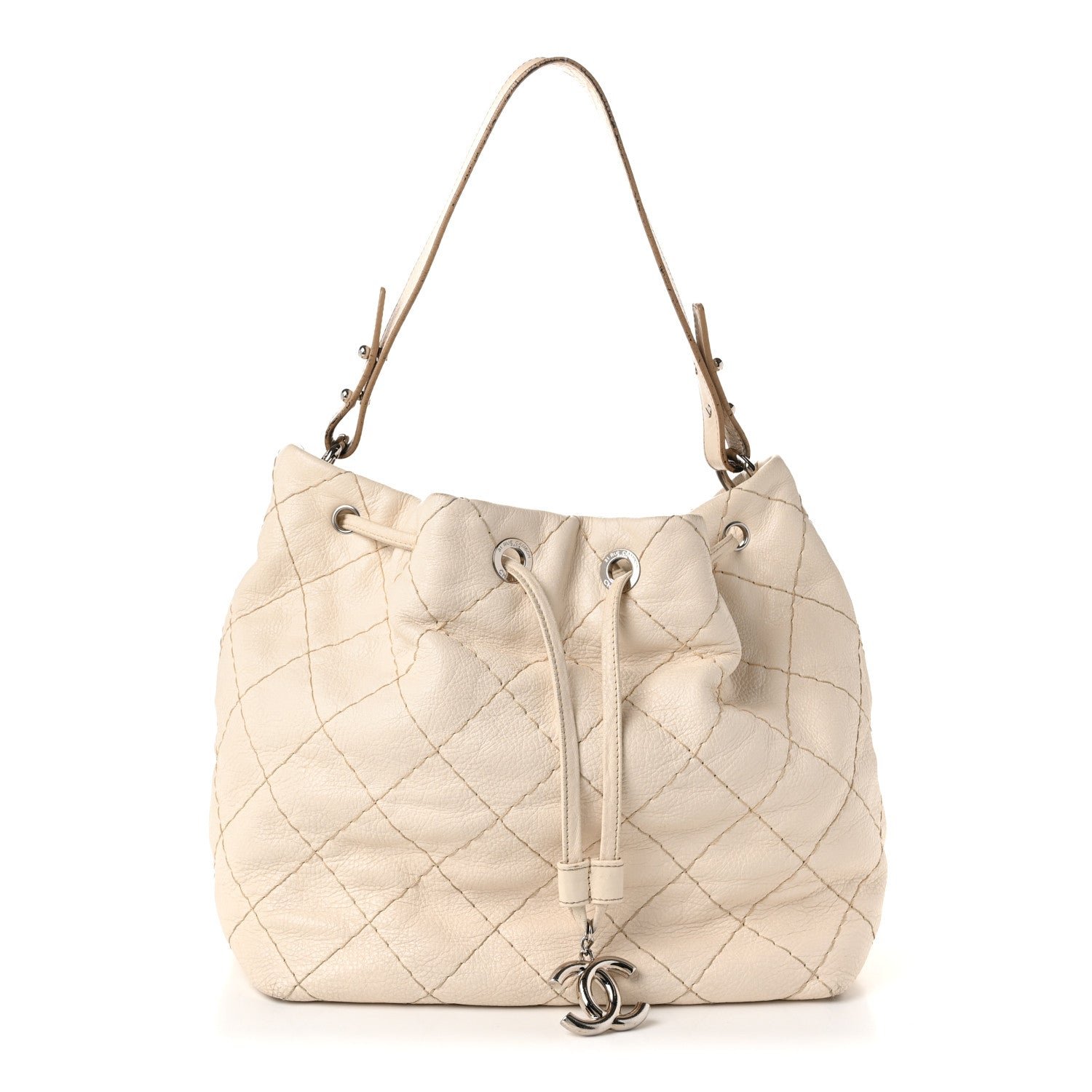 Chanel Glazed Calfskin On The Road Drawstring Tote Ivory