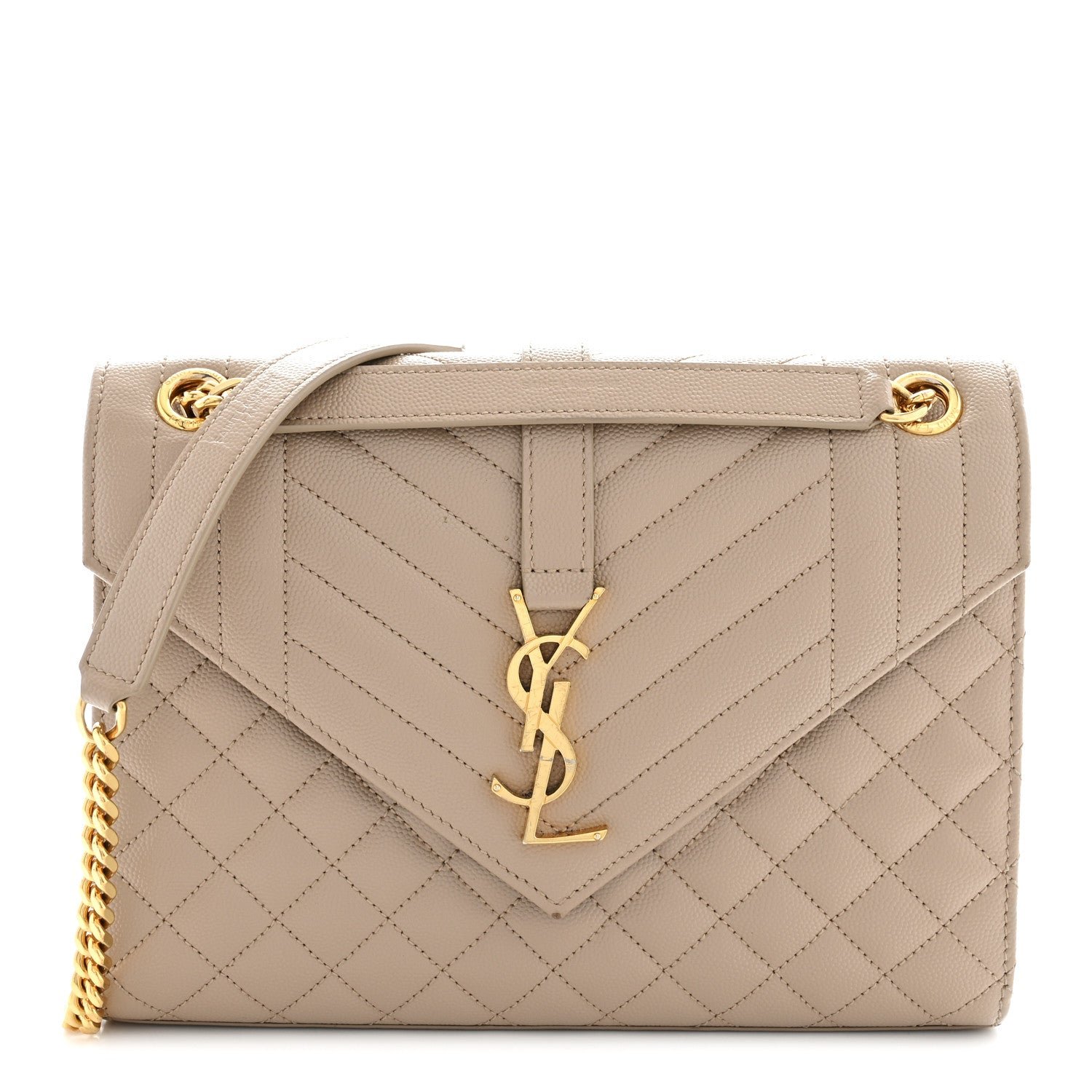 Saint Laurent Grain De Poudre Textured Mixed Matelasse Medium Triquilt Monogram Satchel Dark Latte
