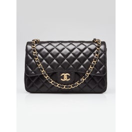 Chanel Black Quilted Lambskin Leather Classic Jumbo Double Flap Bag