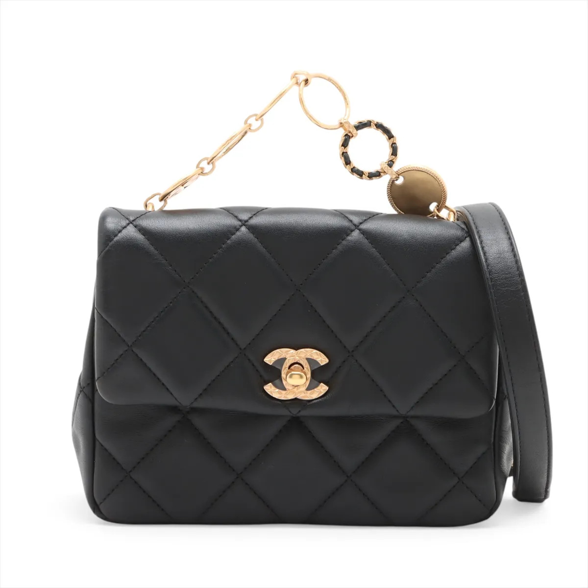 Chanel Mini Matelasse Lambskin Chain Shoulder Bag Black Gold Metal Fittings rand