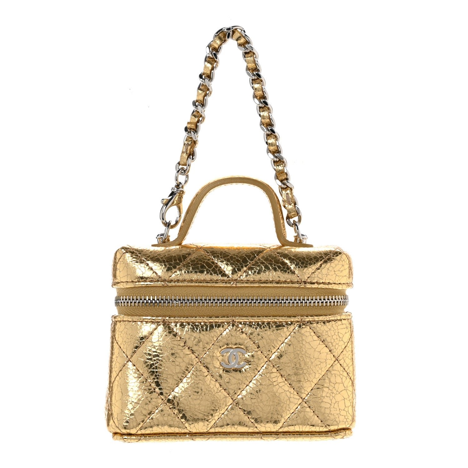 Chanel Metallic Calfskin Quilted Mini Vanity Bag Charm With Hook Gold