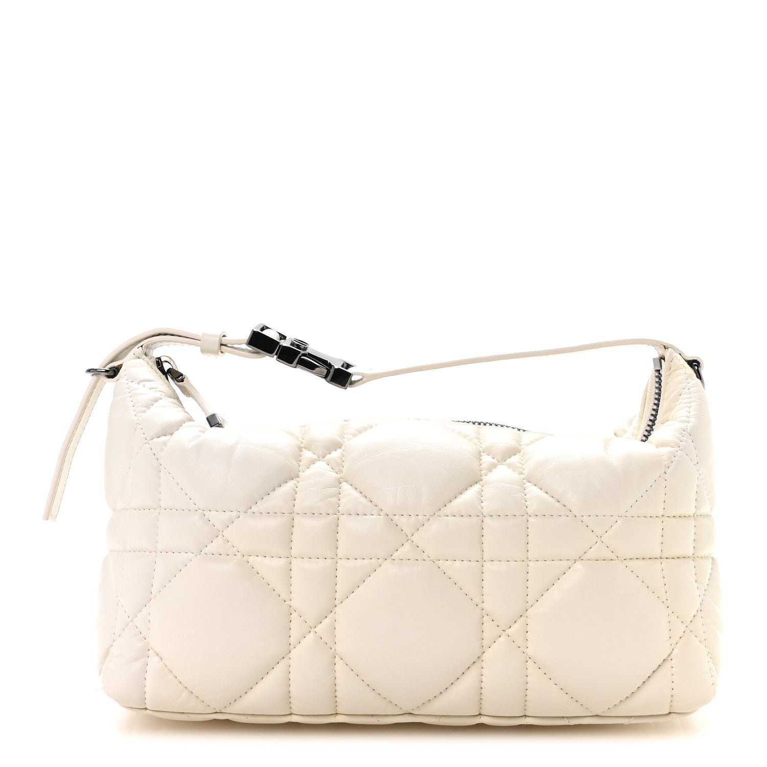 Christian Dior Calfskin Macrocannage Medium Diortravel Nomad Pouch Off White