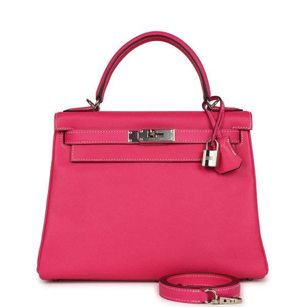 Hermes Pre-owned Hermes Kelly Retourne 28 Rose Tyrien Candy Epsom Palladium Hardware