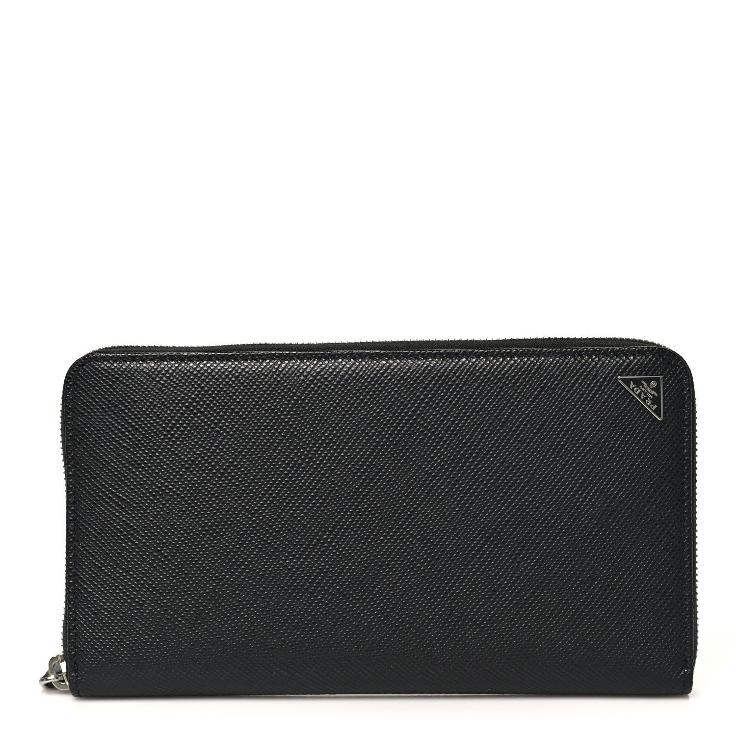 Prada Saffiano Metal Large Zip Around Travel Wallet Black