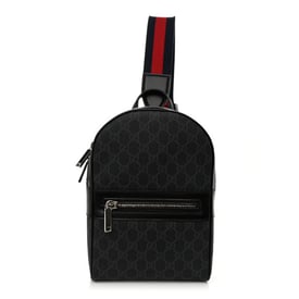 Gucci GG Supreme Monogram Calfskin Web Sling Backpack Black Grey