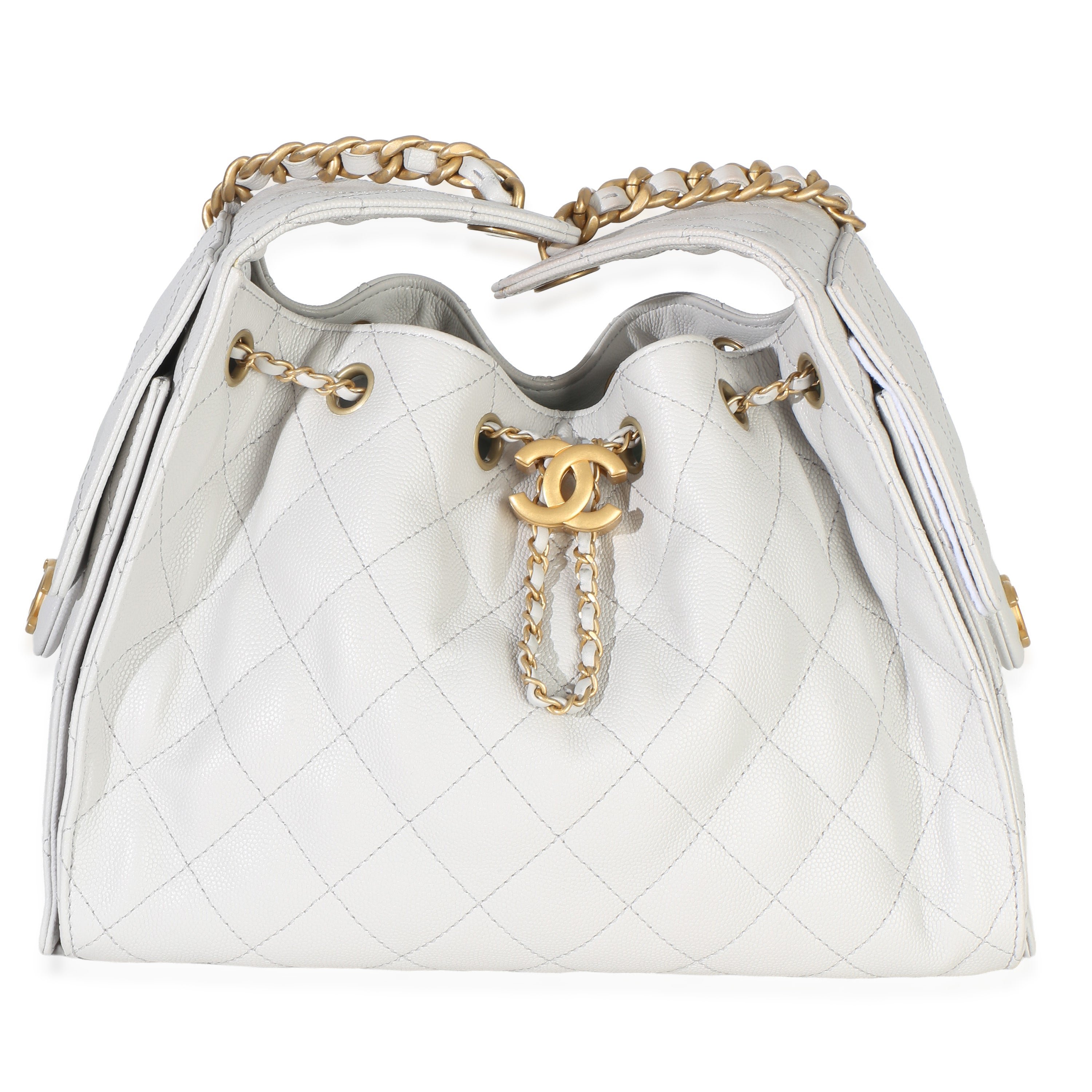 Light Grey Quilted Caviar Small Chanel 25 Hobo