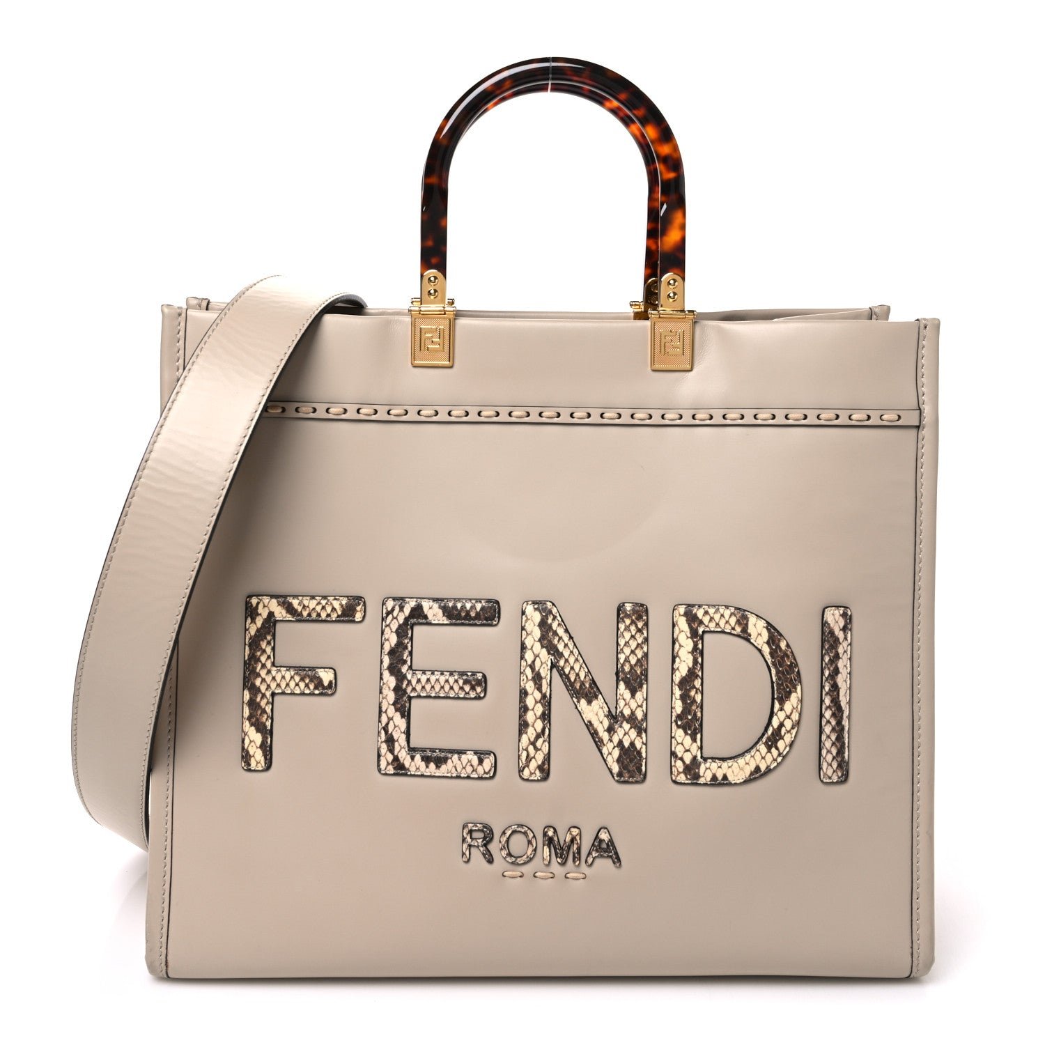 Fendi Vitello King Plexiglass Elaphe Python Print Logo Medium Fendi Sunshine Shopper Tote Nuvola Daisy Roccia