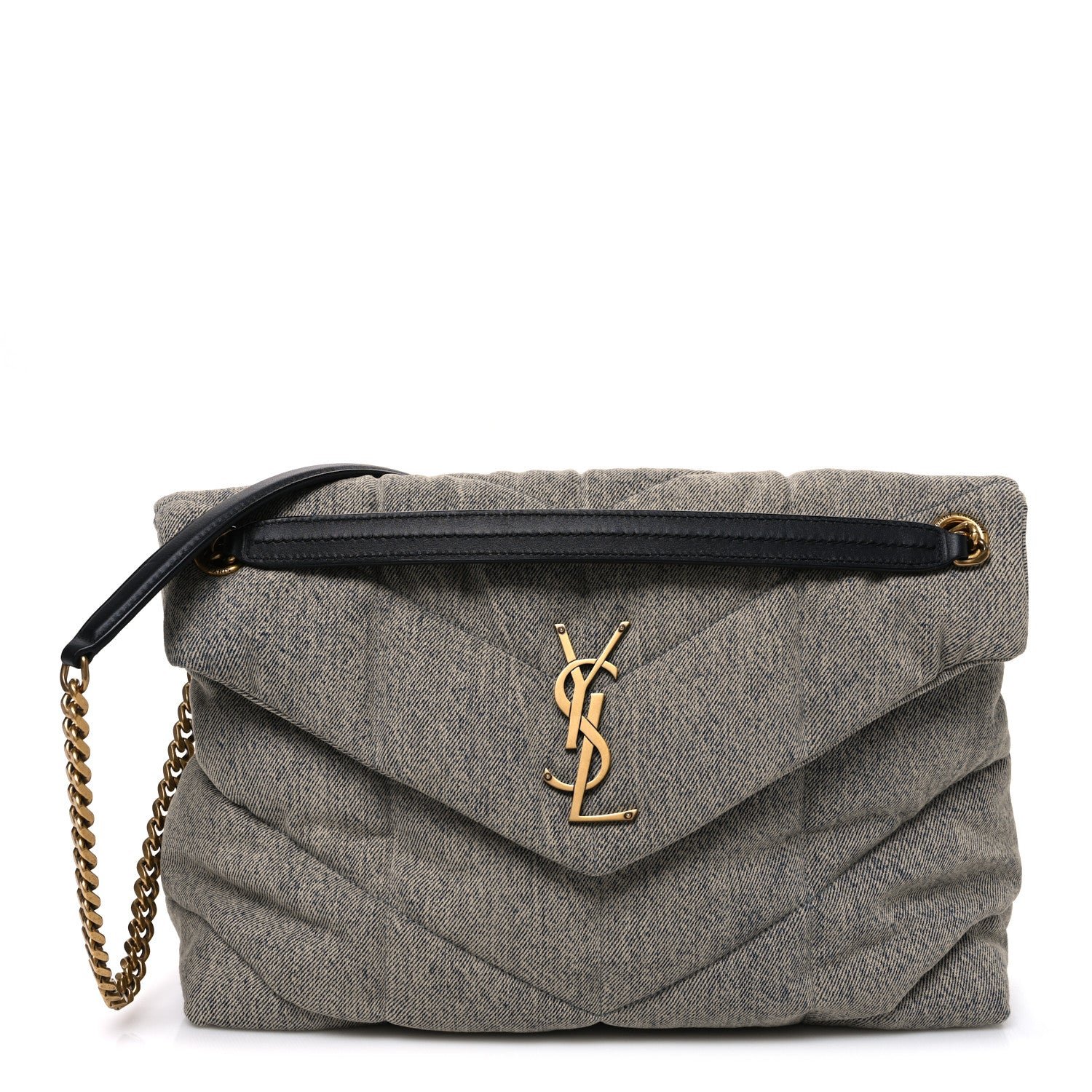 Saint Laurent Denim Quilted Medium Loulou Puffer Monogram Chain Satchel Azur