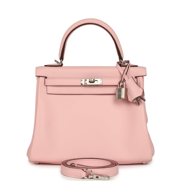 Hermes Kelly Retourne 25 Rose Sakura Swift Palladium Hardware