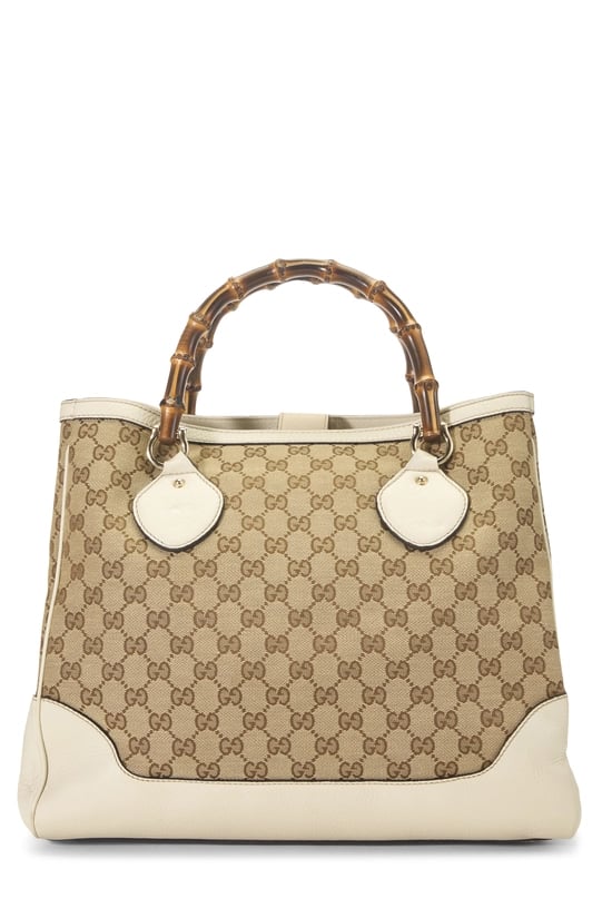White Original GG Canvas Bamboo Shopper Tote Small