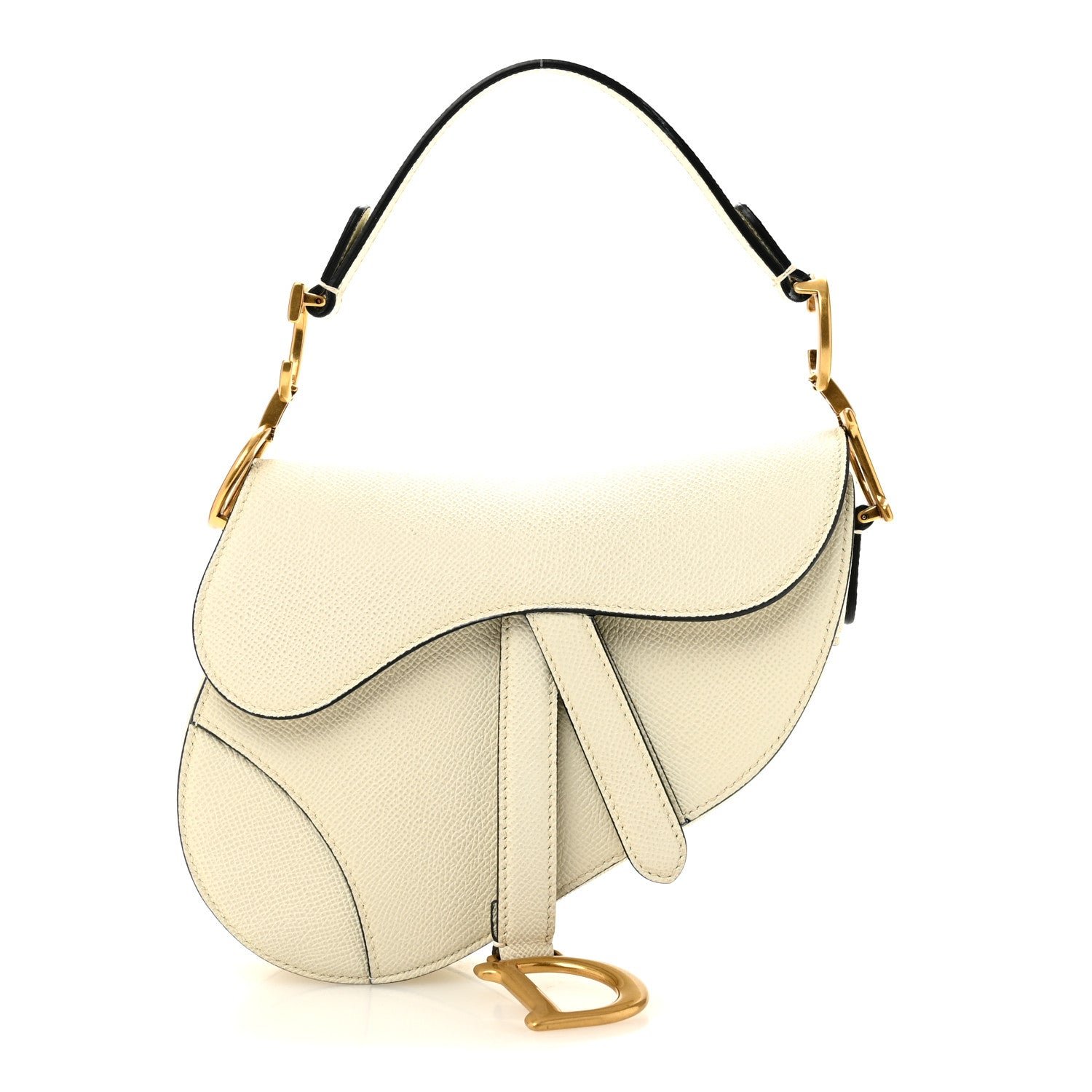 Christian Dior Grained Calfskin Mini Saddle Bag With Strap White