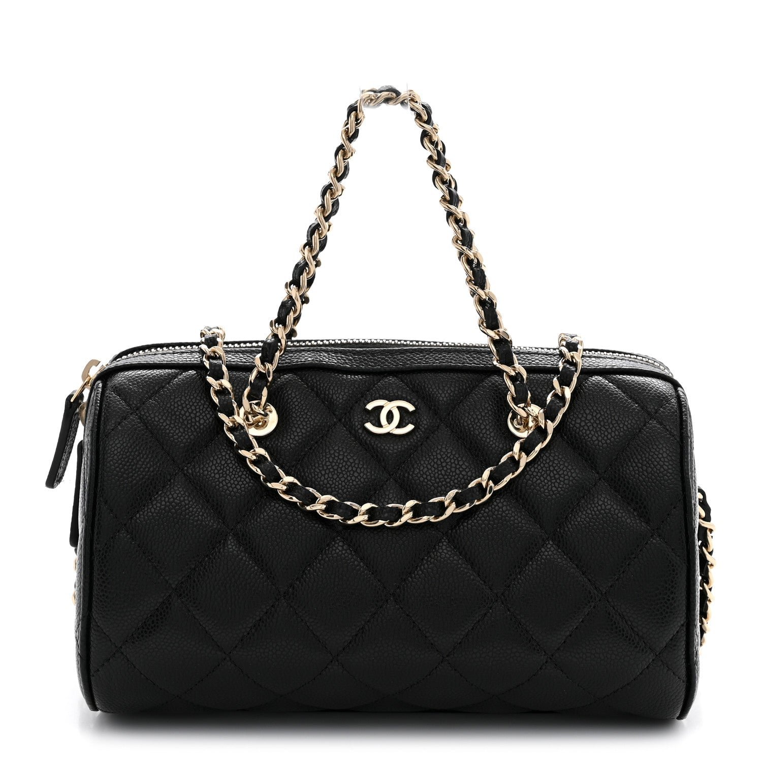Chanel Caviar Quilted Barrel Clutch With Chain Black