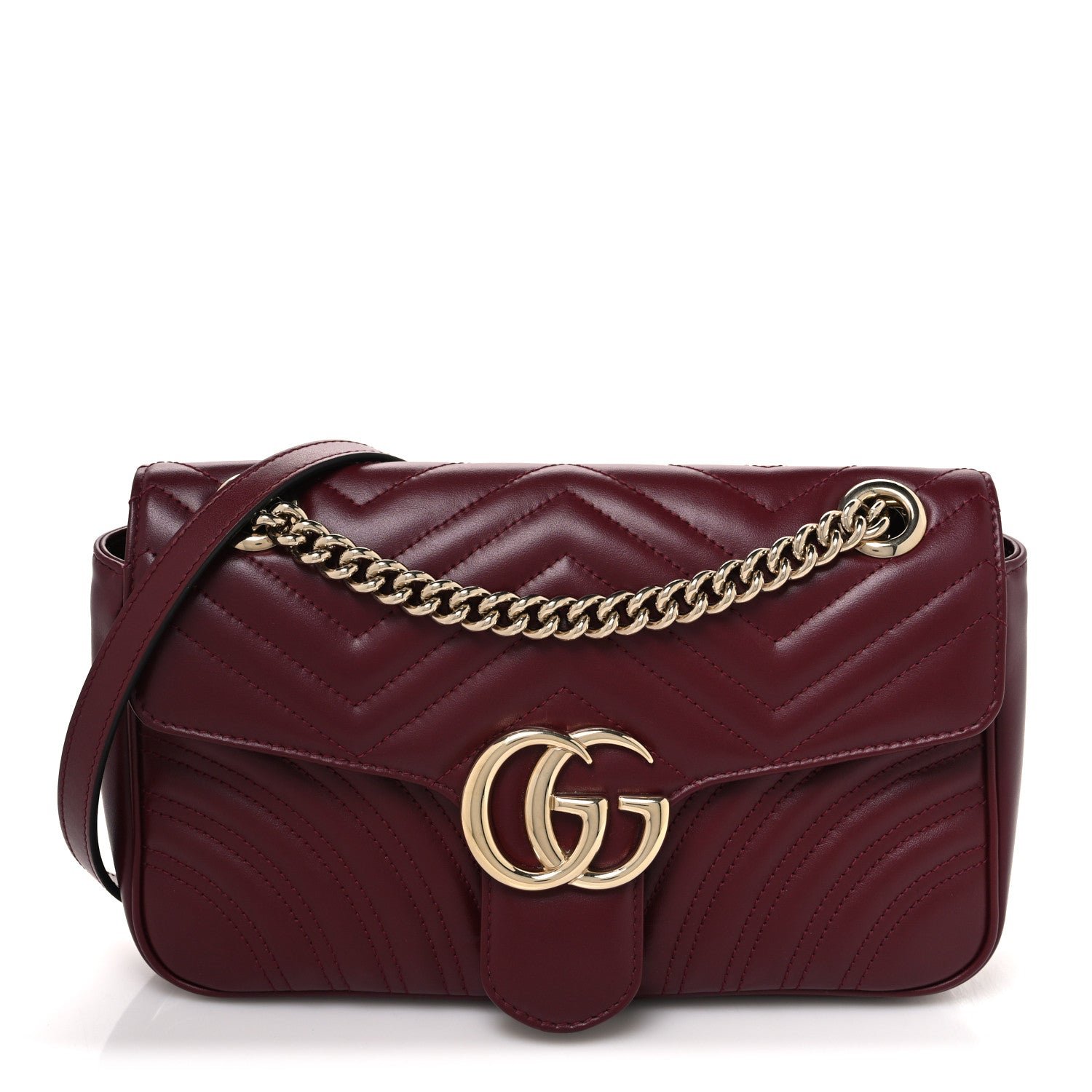 Gucci Calfskin Matelasse Medium GG Marmont Shoulder Bag Rosso Ancora Red