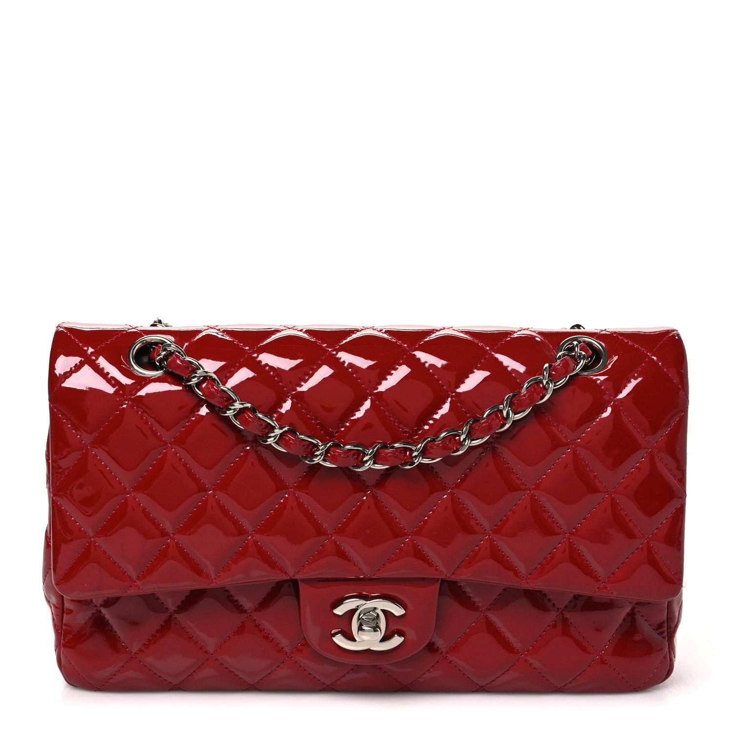 Chanel Patent Calfskin Quilted Medium Double Flap Red