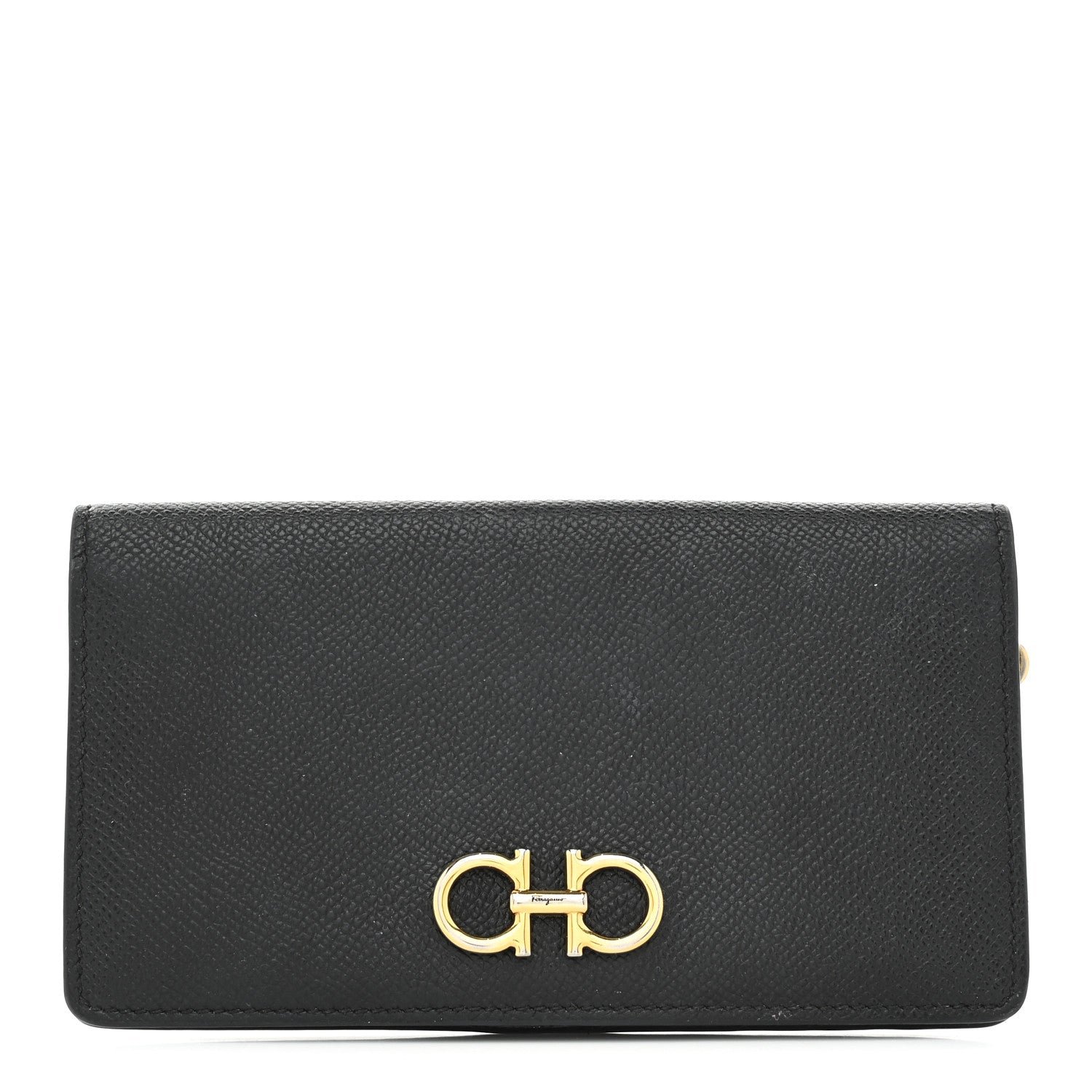 Salvatore Ferragamo Grained Calfskin Gancini Continental Wallet Black