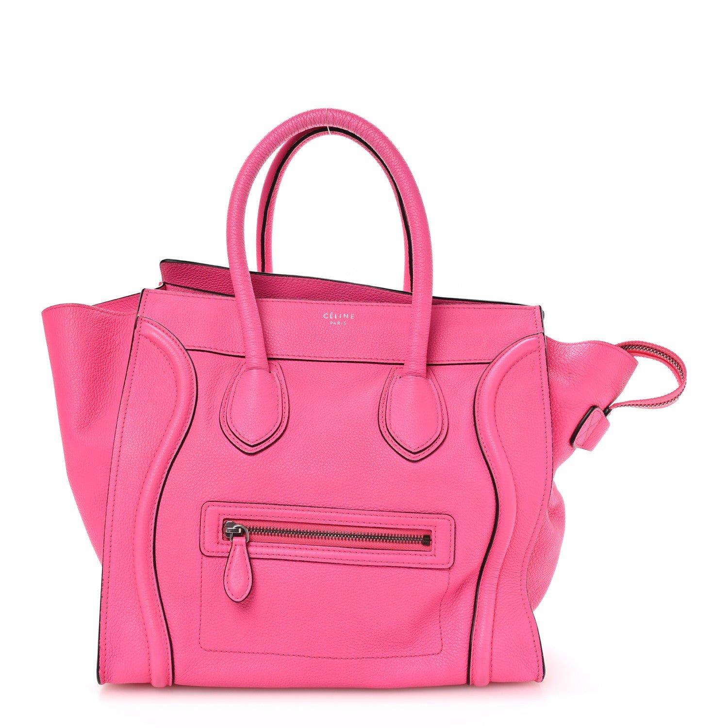 Celine Drummed Calfskin Mini Luggage Fluo Pink