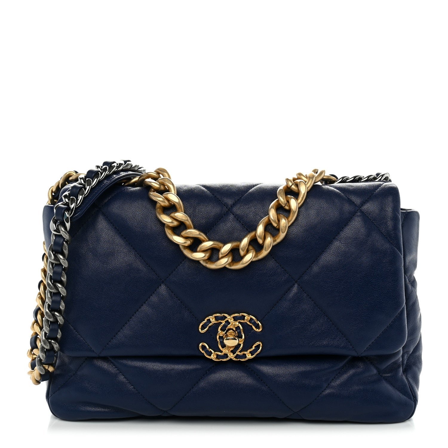 Chanel Goatskin Quilted Large Chanel 19 Flap Dark Blue