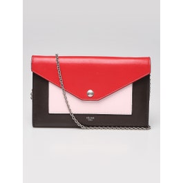 Celine Celine Red Tri-Color Calfskin Leather Large Pocket Flap on Chain Bag