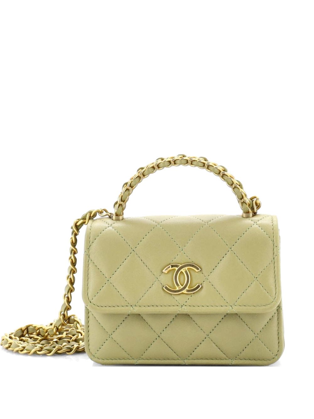 Woven Top Handle CC Flap Clutch on Chain Quilted Lambskin Small satchel