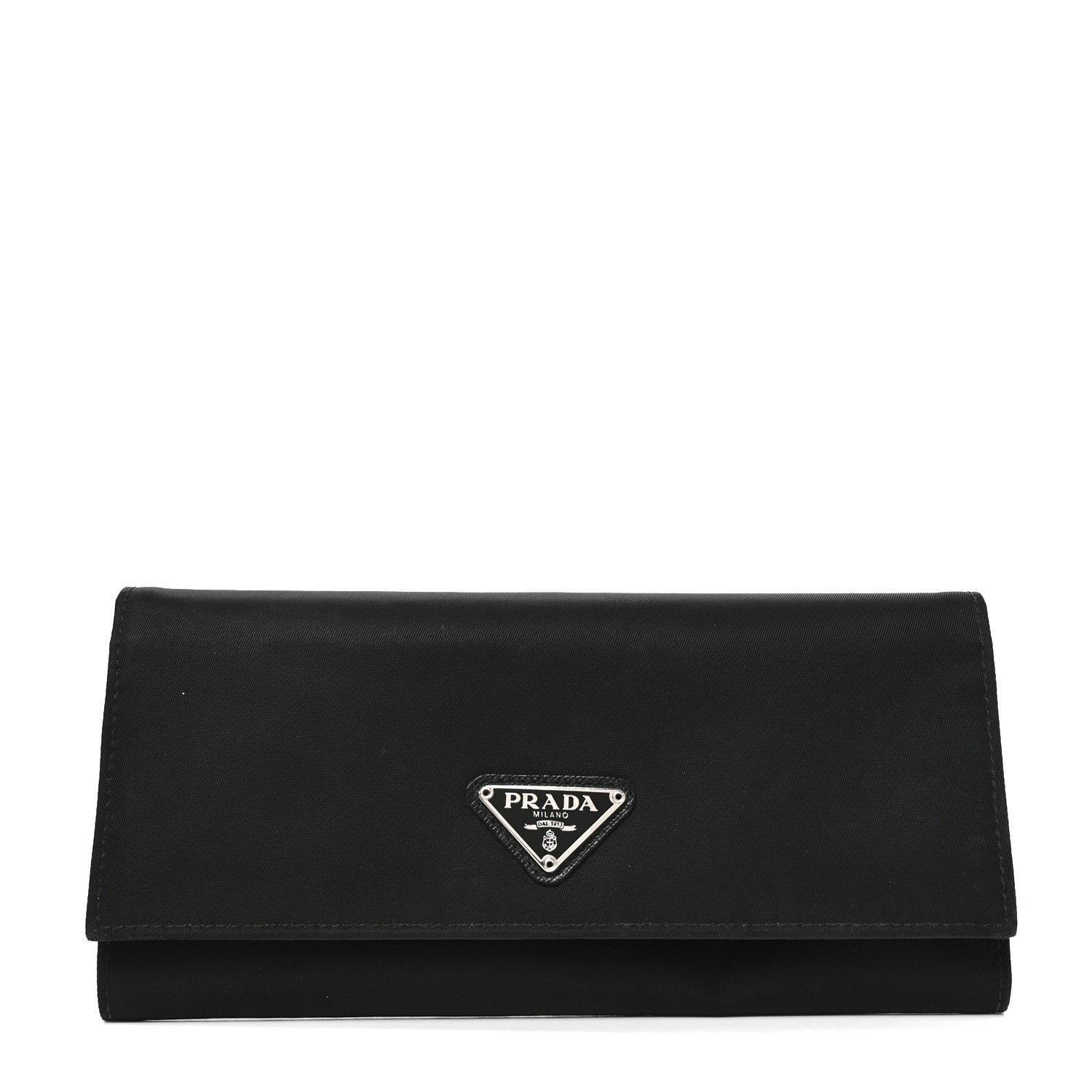 Prada Saffiano Triangle Continental Flap Wallet Black