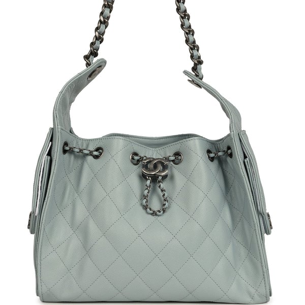 Chanel Small 25 Hobo Bag Light Blue Caviar Aged Ruthenium Hardware