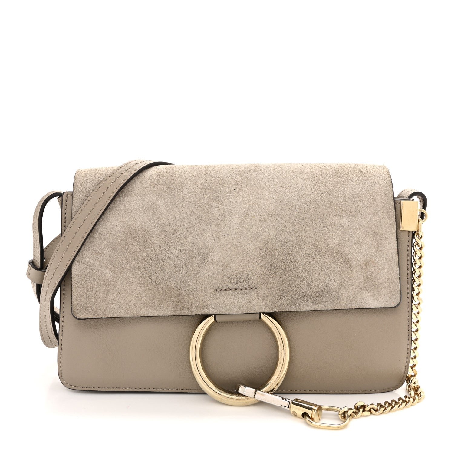 Chloe Chloe Suede Calfskin Small Faye Shoulder Bag Motty Grey