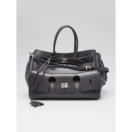 Balenciaga Grey Calfskin Leather Small Bel Air Carry All Tote Bag