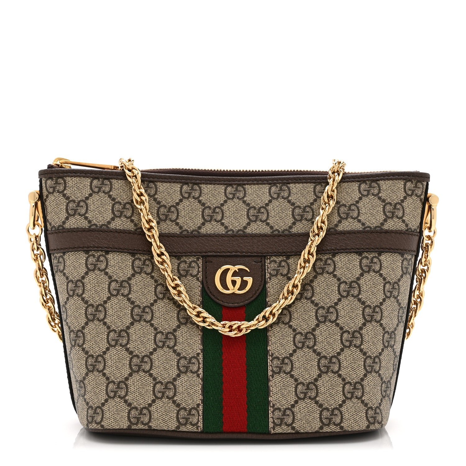 Gucci GG Supreme Monogram Web Ophidia Chain Shoulder Bag Brown