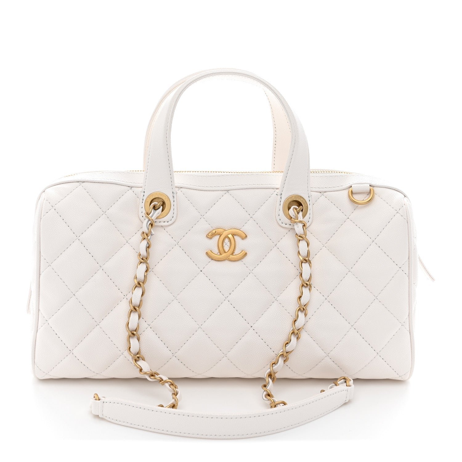 Chanel Caviar Quilted Large Bowling Bag White