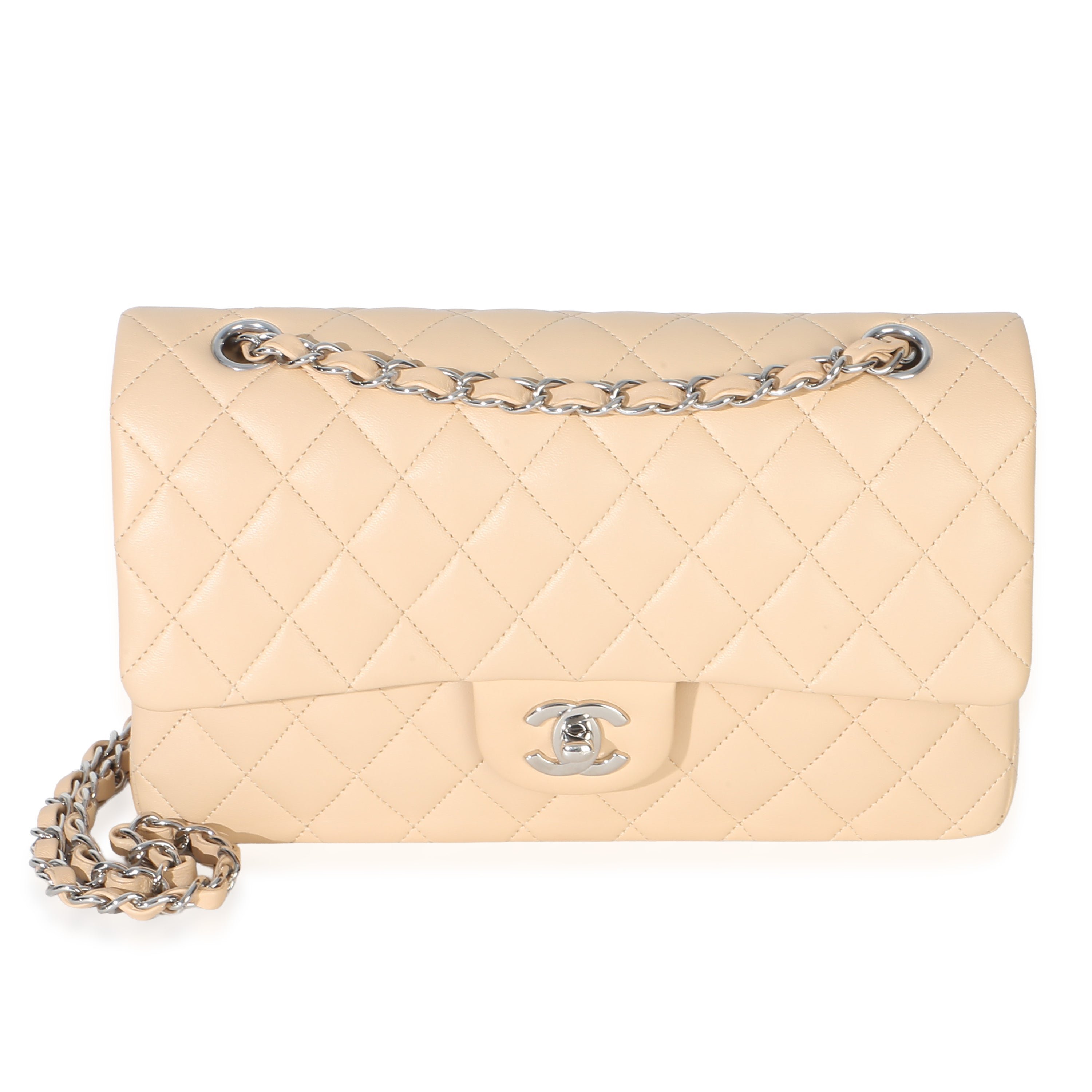 Beige Quilted Lambskin Classic Double Flap Bag