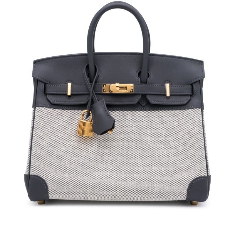 Hermes Limited Edition Écru and Ardoise, Ardoise Toile H and Veau Swift Birkin 25 Toile Gold Hardware, 2025