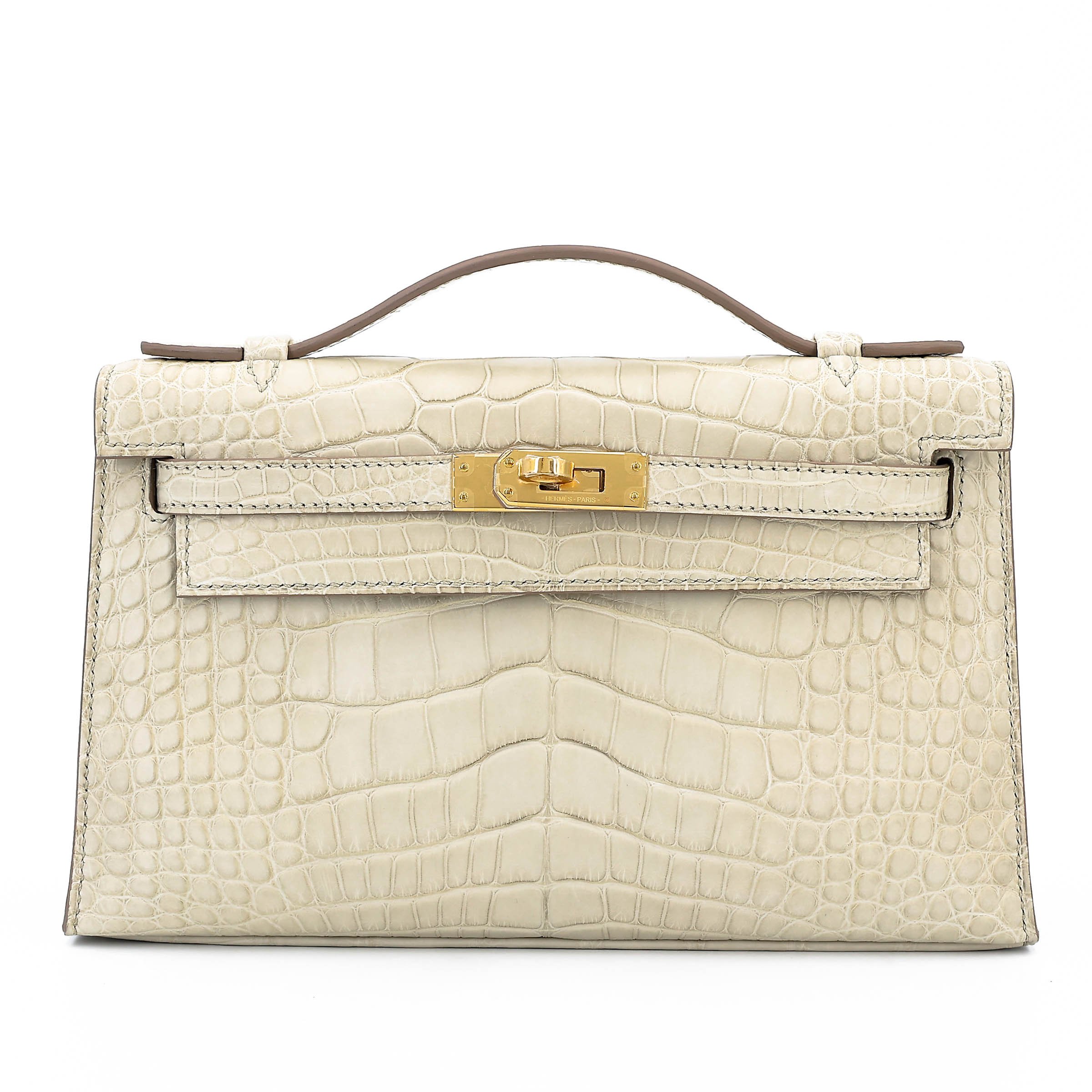 Brand New ( Rank N ) HERMÈS Kelly Pochette Beton (8L) Matte Alligator Gold hardware K (2025)