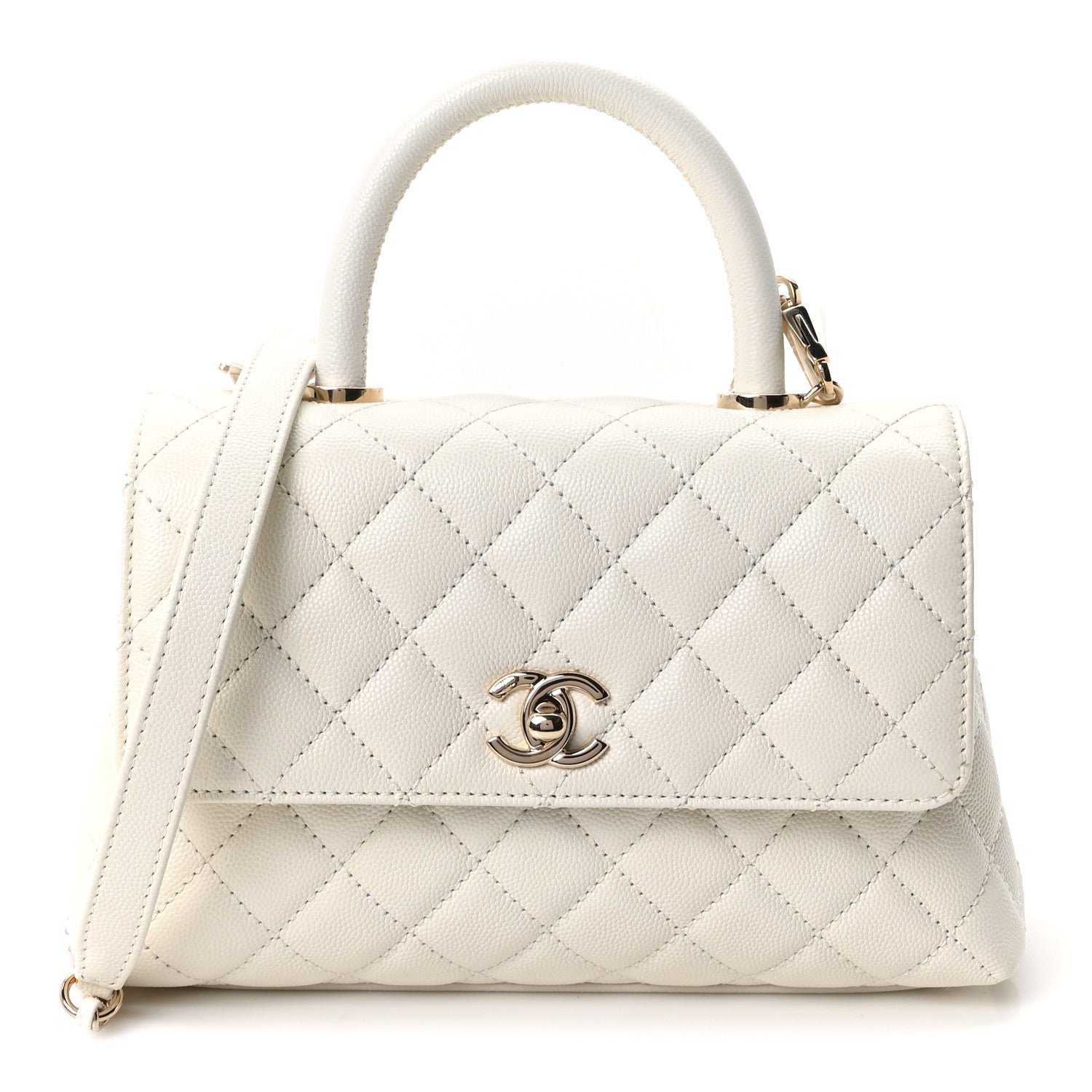 Chanel Caviar Quilted Mini Coco Handle Flap White