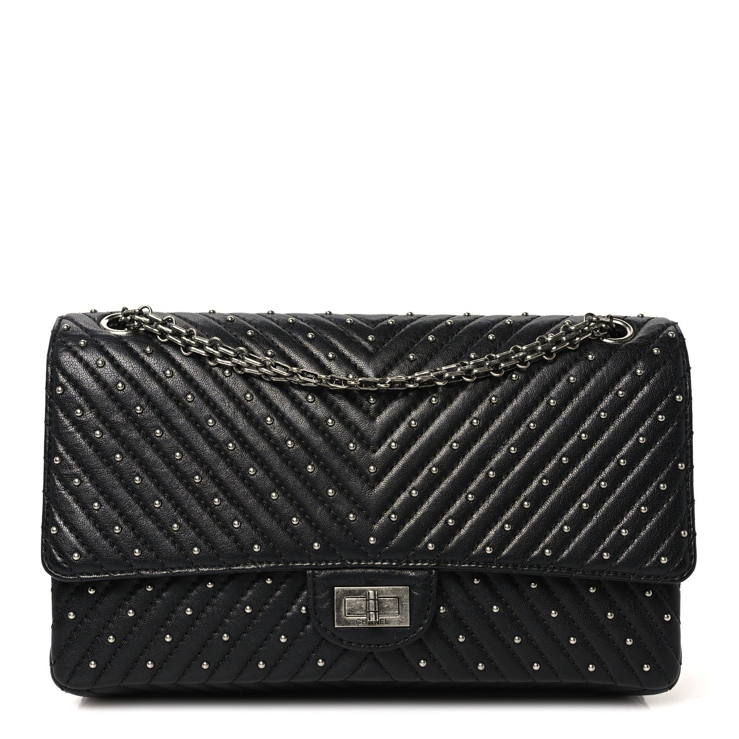Chanel Sheepskin Chevron Quilted Studded 2.55 Reissue 226 Flap Black