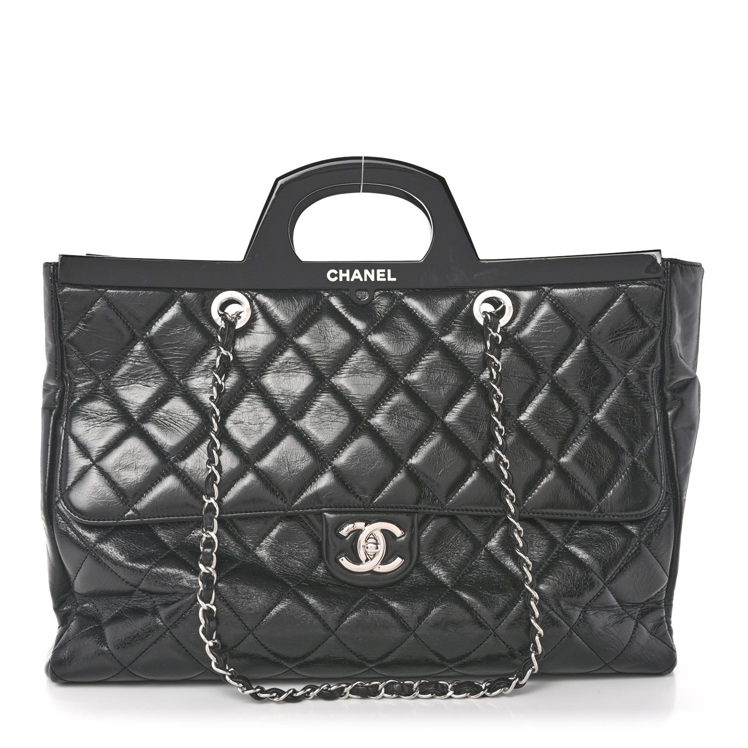 Chanel Glazed Calfskin Quilted Large CC Delivery Tote Black