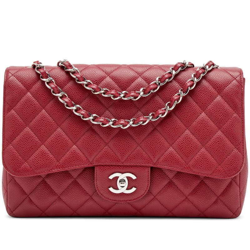 Dark Red Quilted Caviar Jumbo Classic Single Flap Bag Silver Hardware, 2009-2010