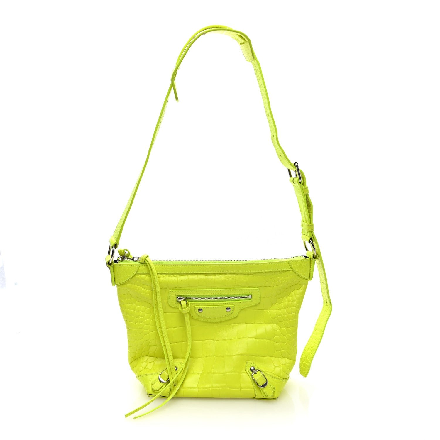 Balenciaga Extra Supple Calfskin Crocodile Embossed Neo Classic Hardware Hobo XS Flou Yellow