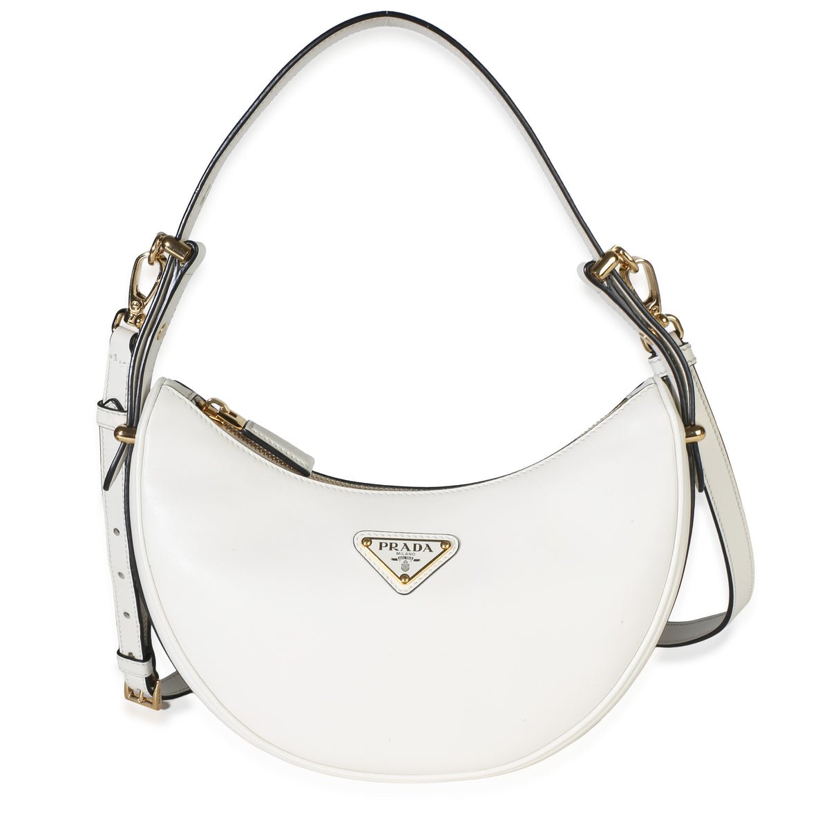 White Soft Calfskin Small Arque Shoulder Bag
