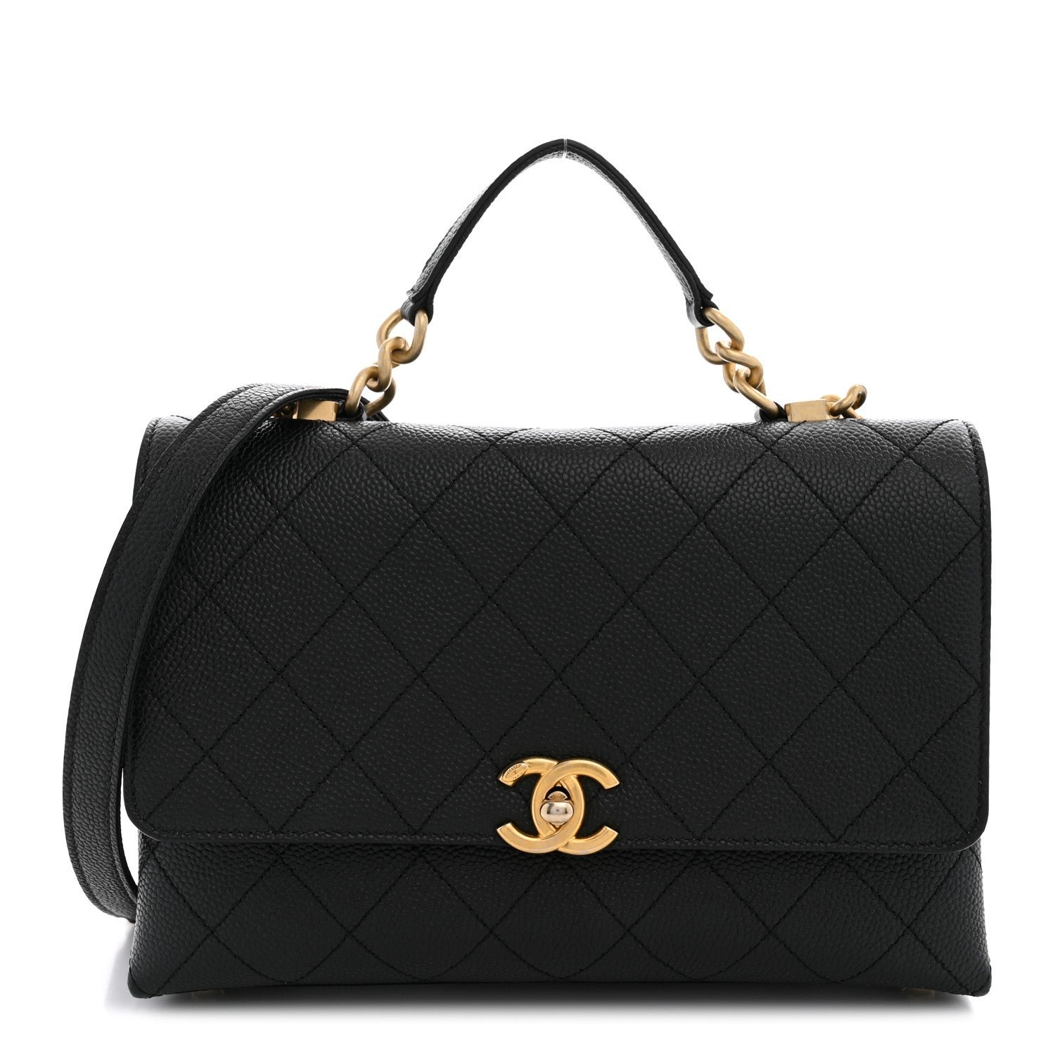 Chanel Caviar Diamond Stitched Small Top Handle Flap Black