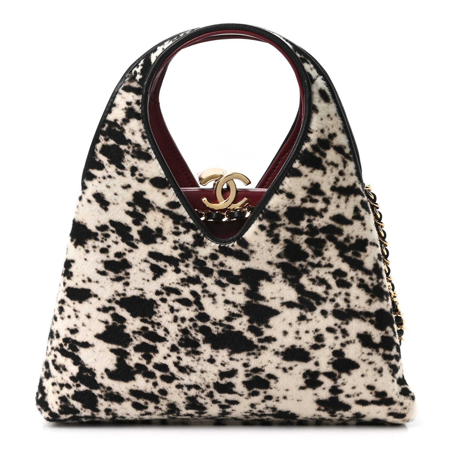 Chanel Pony Hair Printed Chic Lady Small Shopping Tote White Black