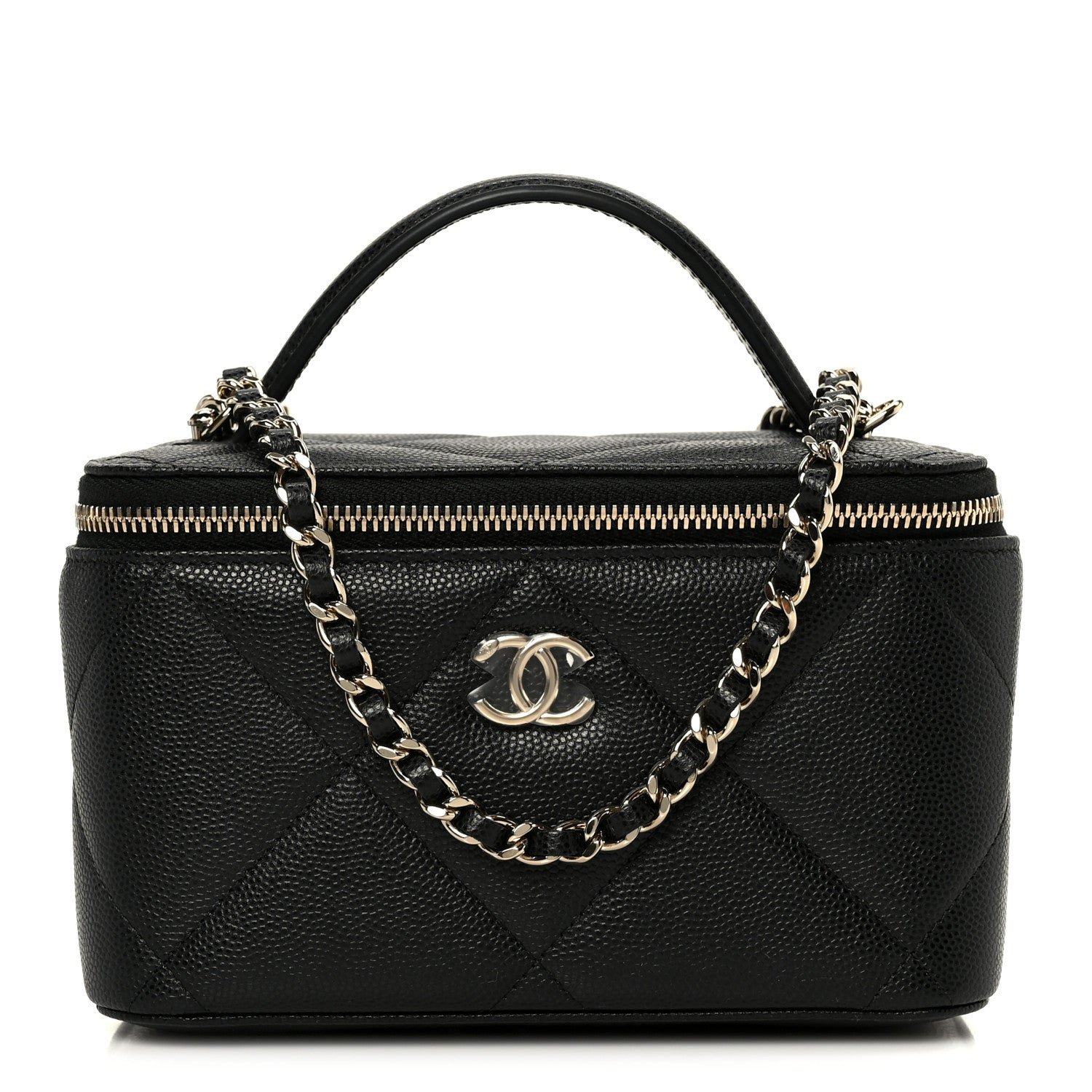 Chanel Caviar Quilted Top Handle Long Vanity Black