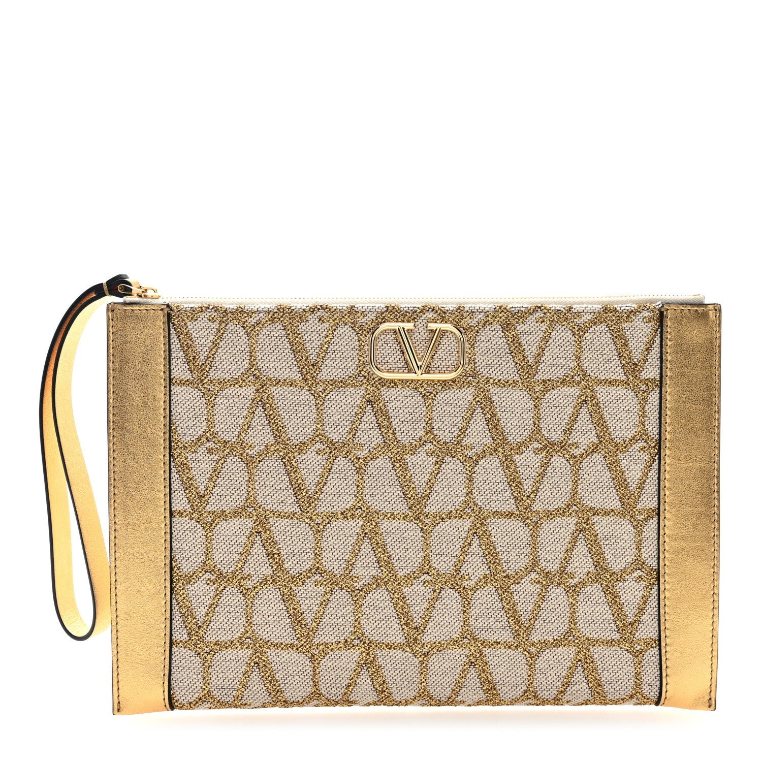 Valentino Garavani Metallic Canvas Iconographe Vlogo Pouch Gold