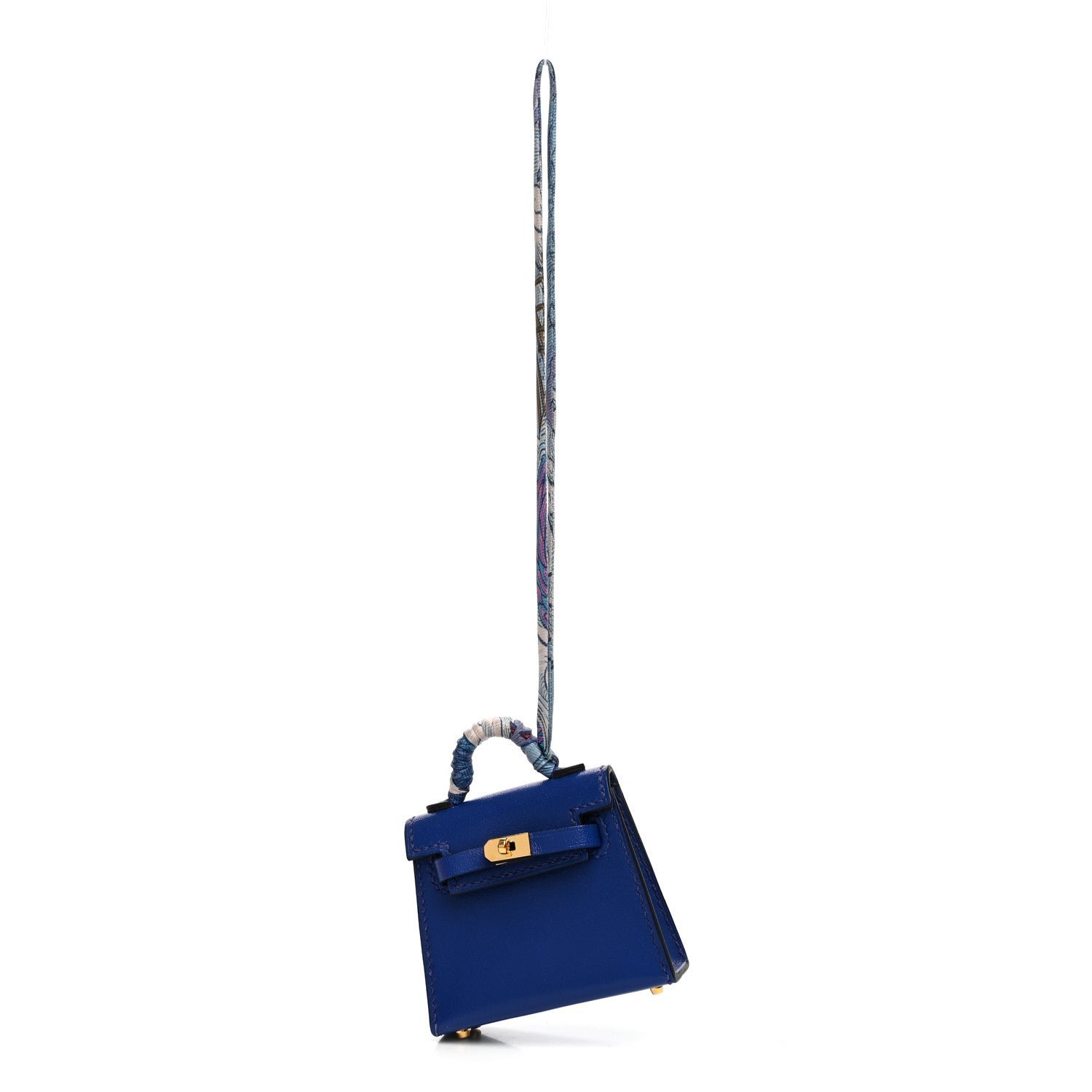 Hermes Tadelakt Mini Kelly Twilly Bag Charm Bleu Electrique