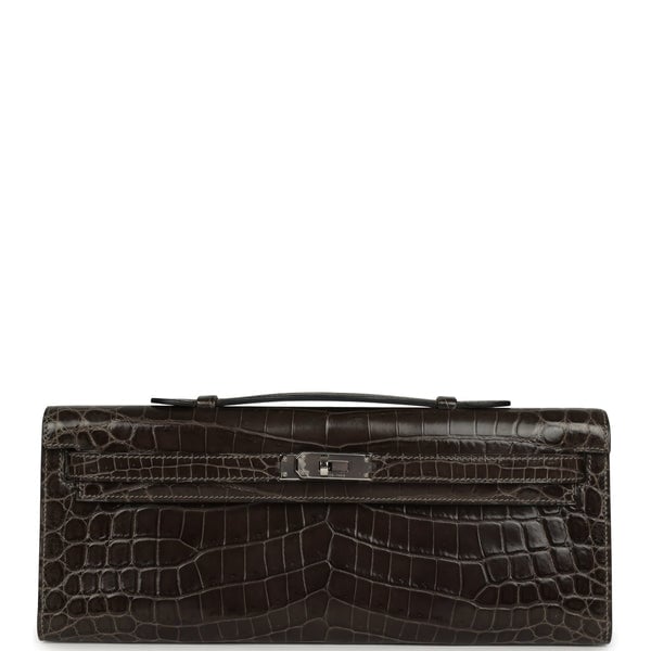 Pre-owned Hermes Kelly Cut Graphite Matte Niloticus Crocodile Palladium Hardware