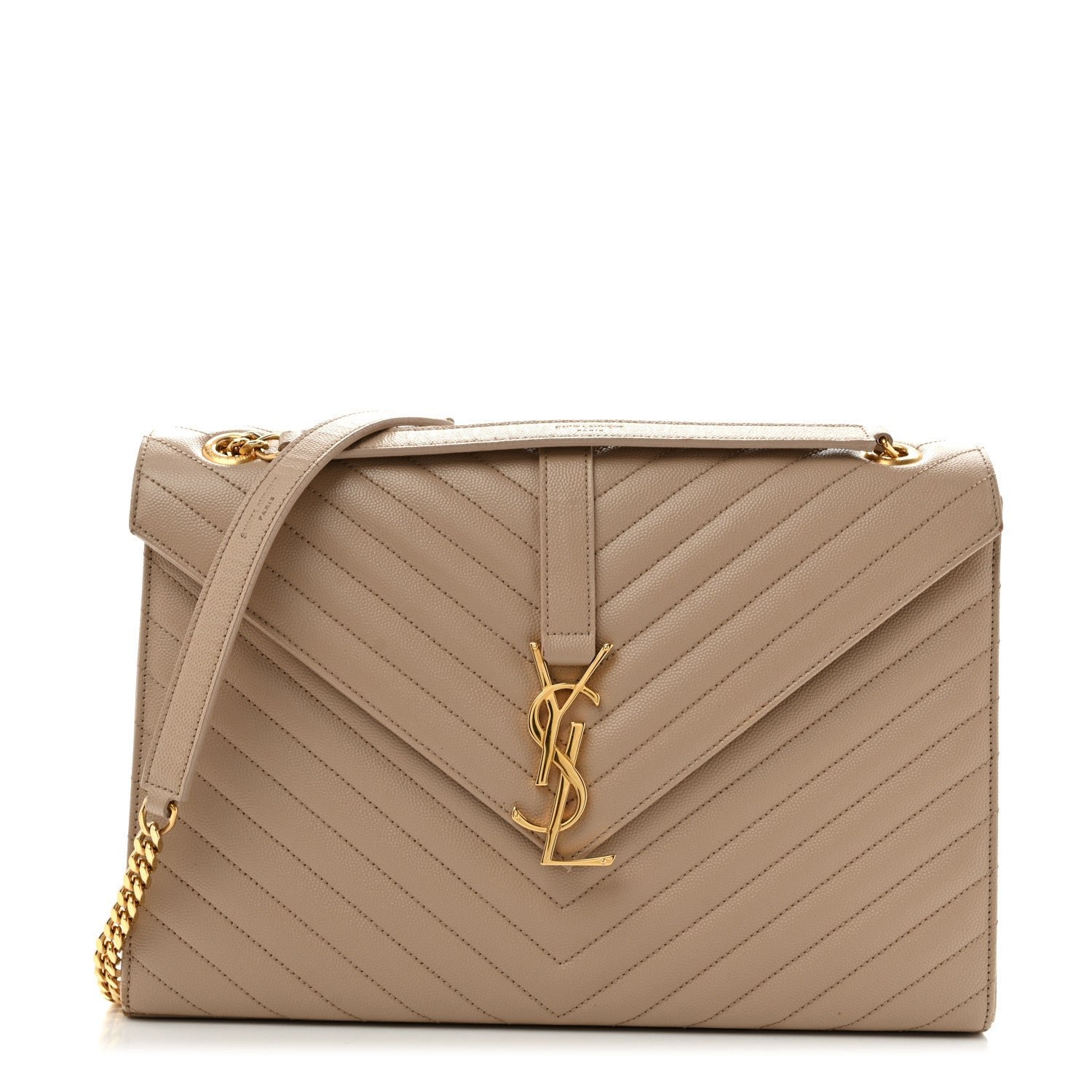 Saint Laurent Grain De Poudre Matelasse Chevron Large Monogram Satchel Dark Beige
