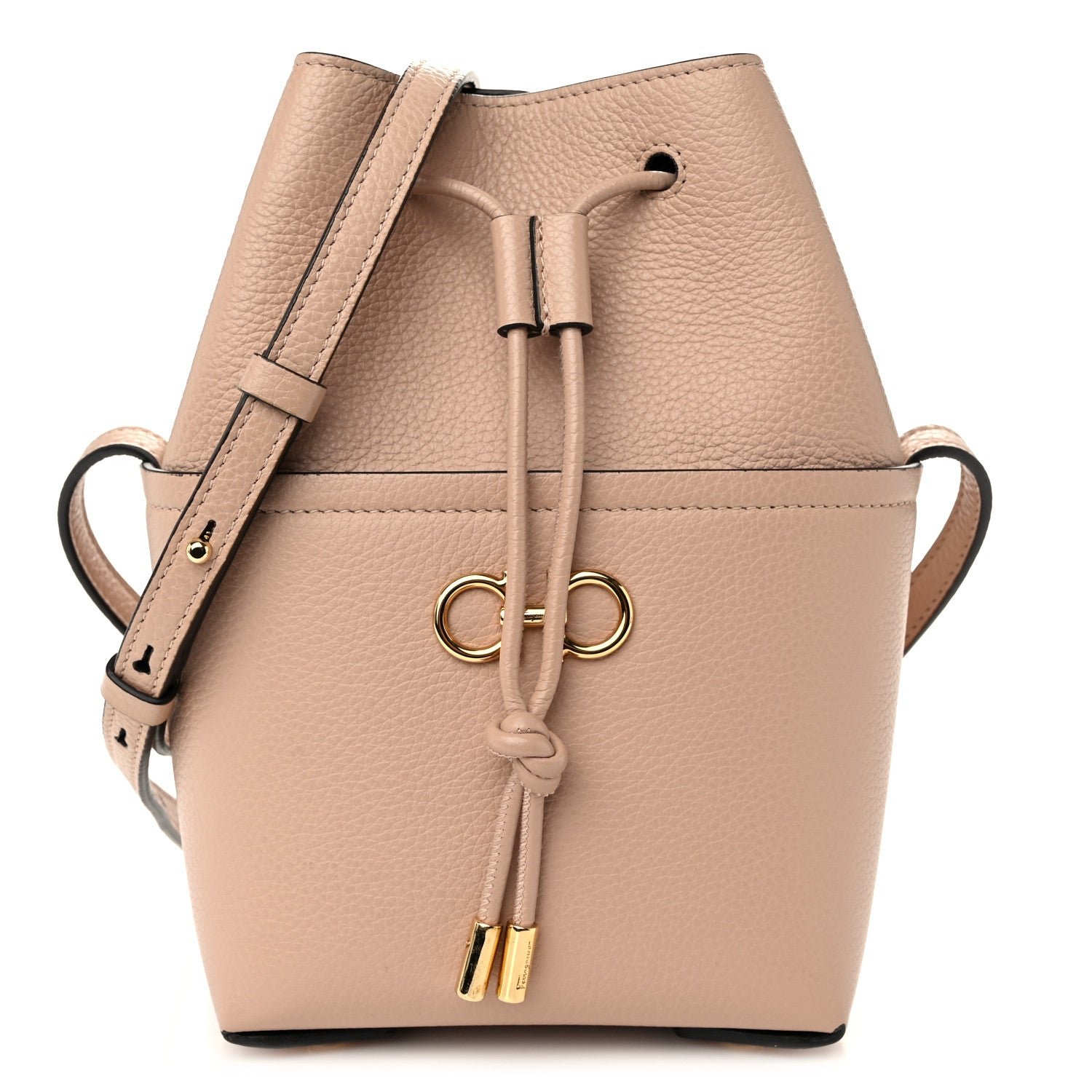 Salvatore Ferragamo Grained Calfskin Mini Gancino Bucket Bag Amaretti