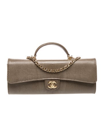 2026 Paris-New York Lizard Embossed Long Top Handle Clutch w/ Chain