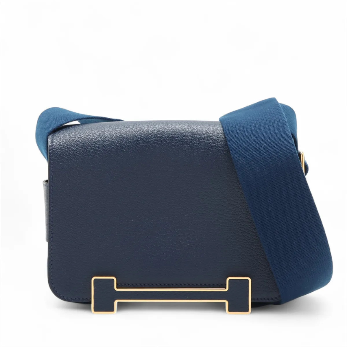 Hermès Geta Chevre blue navy Gold Metal Fittings